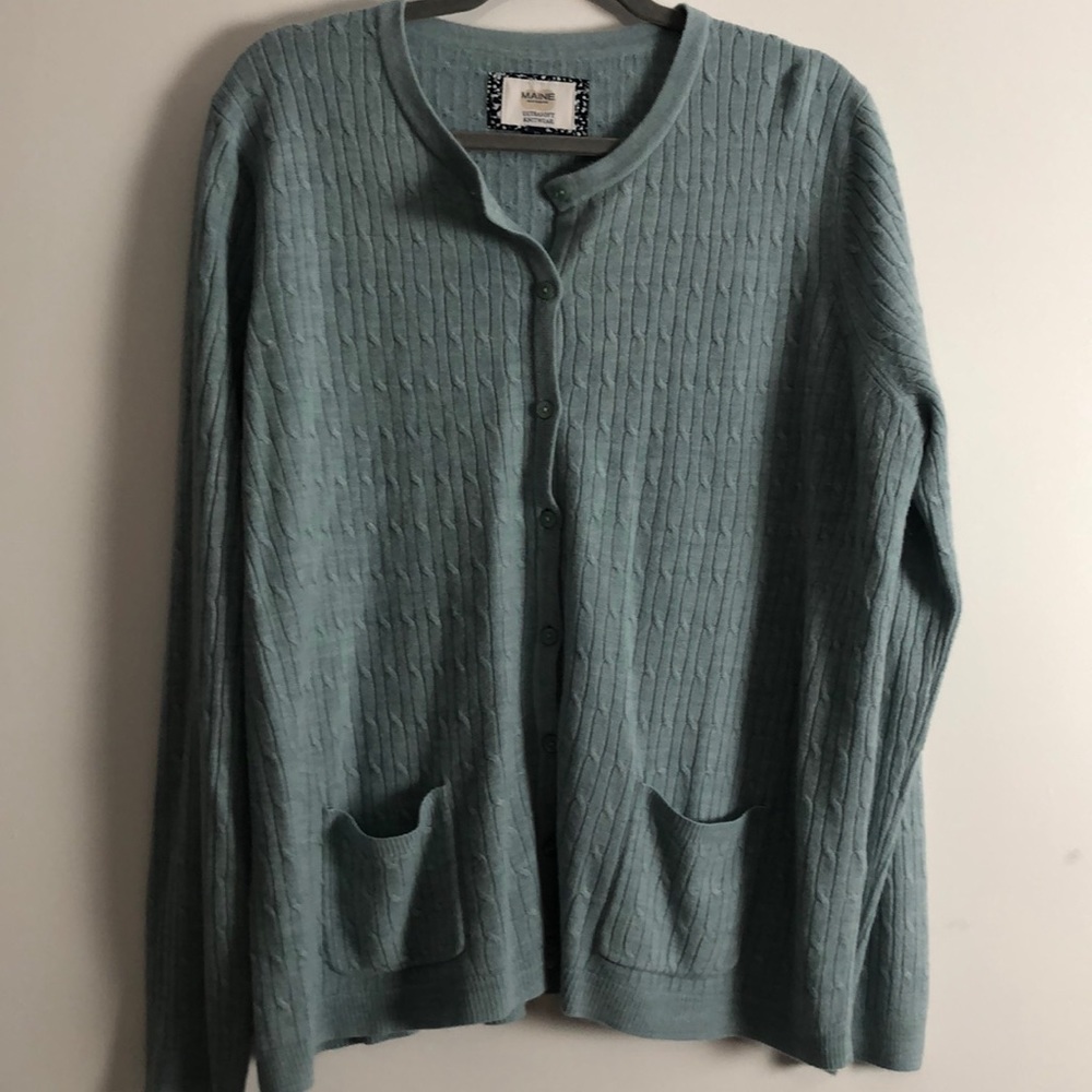 Maine New England ultra soft cable knit cardigan, robin egg blue, size 22